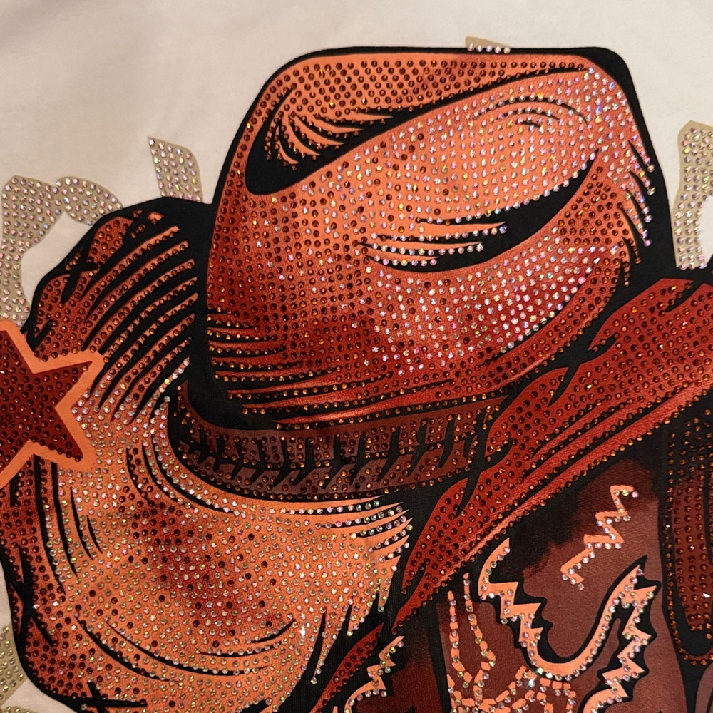 Rhinestone Tee with Brown Cowboy Boots & Hat womens size large XL NWT - Picture 3 of 5